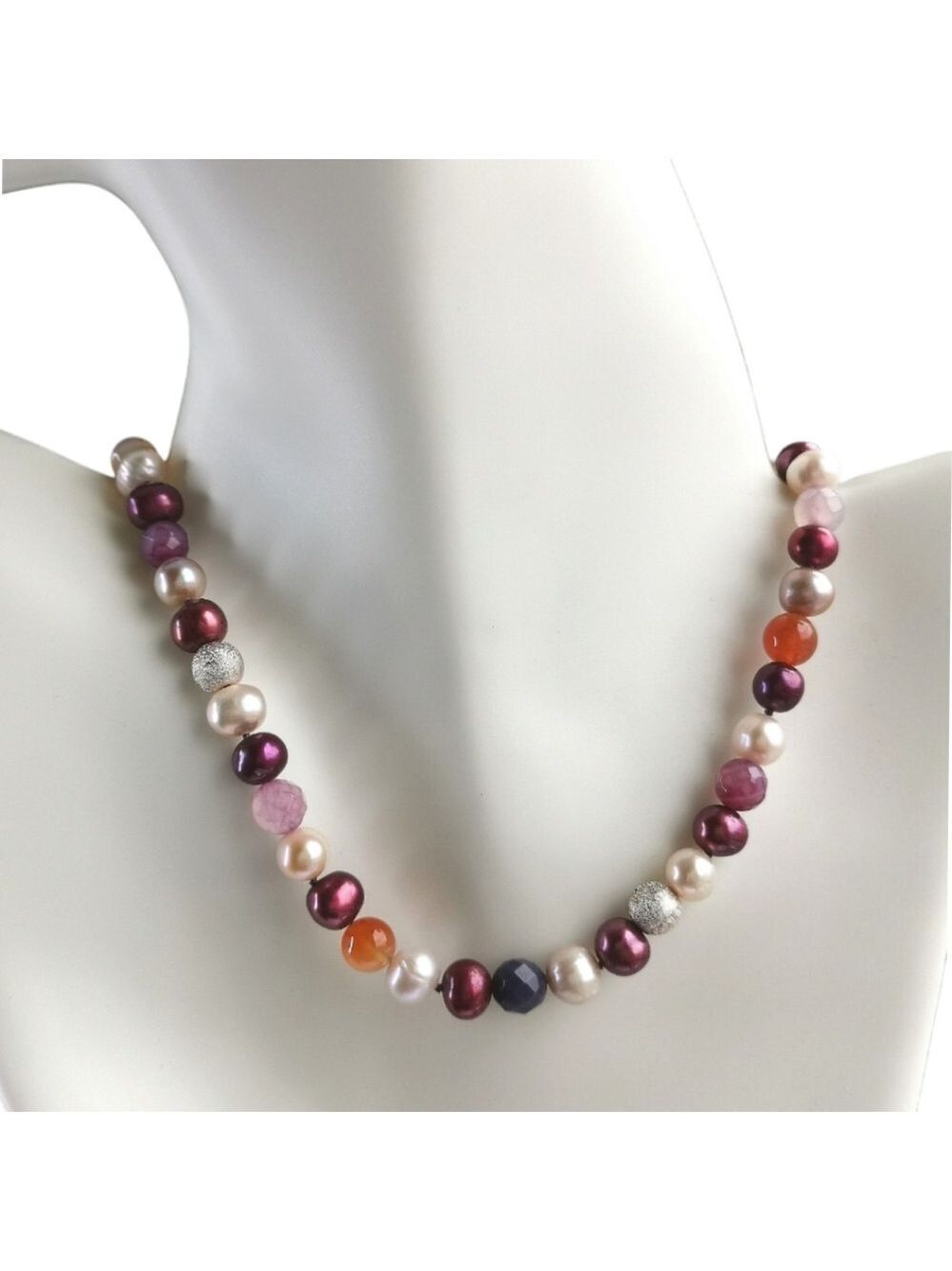 Freshwater pearl carnelian necklace